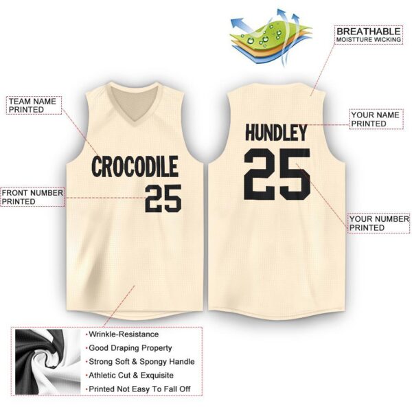 Custom Cream Black V-Neck Basketball Jersey - Image 2