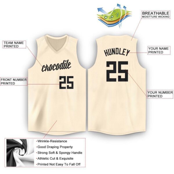 Custom Cream Black V-Neck Basketball Jersey - Image 2