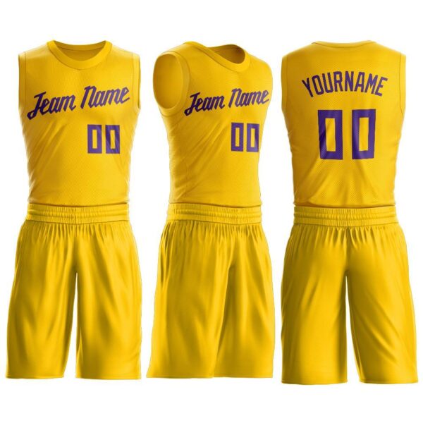 Custom Gold Purple Round Neck Suit Basketball Jersey - Image 3