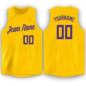 Custom Gold Purple Round Neck Basketball Jersey