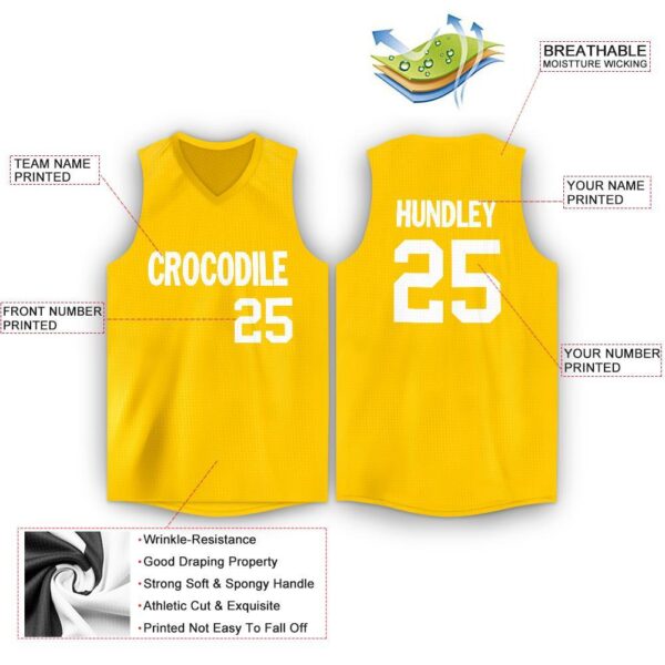 Custom Gold White V-Neck Basketball Jersey - Image 2