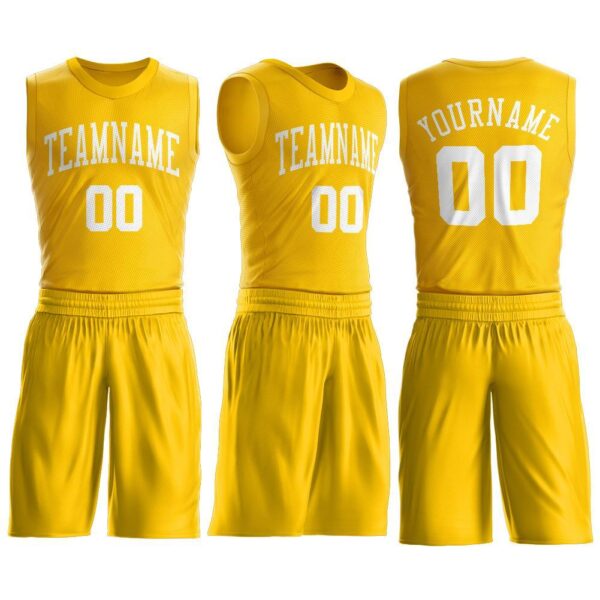 Custom Gold White Round Neck Suit Basketball Jersey - Image 2