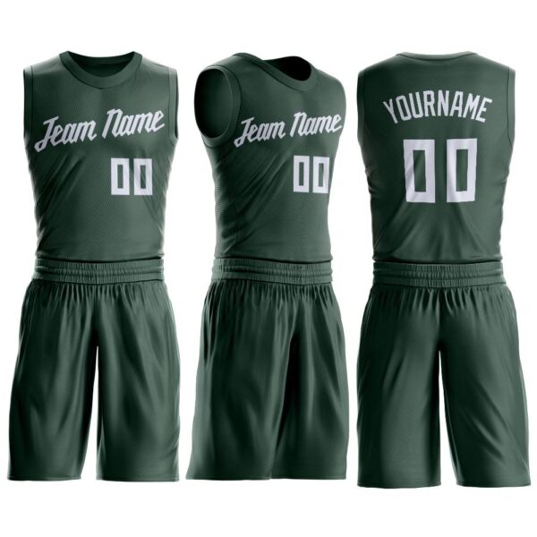 Custom Hunter Green White Round Neck Suit Basketball Jersey - Image 2