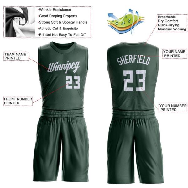 Custom Hunter Green White Round Neck Suit Basketball Jersey - Image 3
