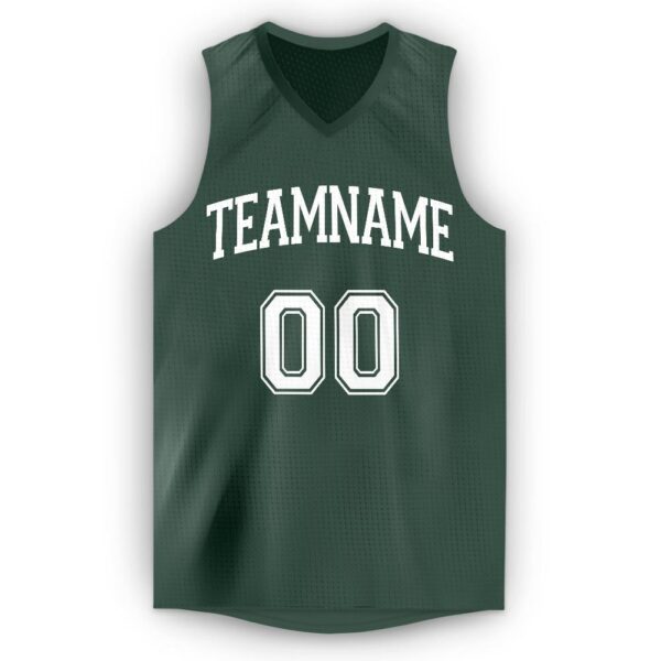 Custom Hunter Green White V-Neck Basketball Jersey - Image 5