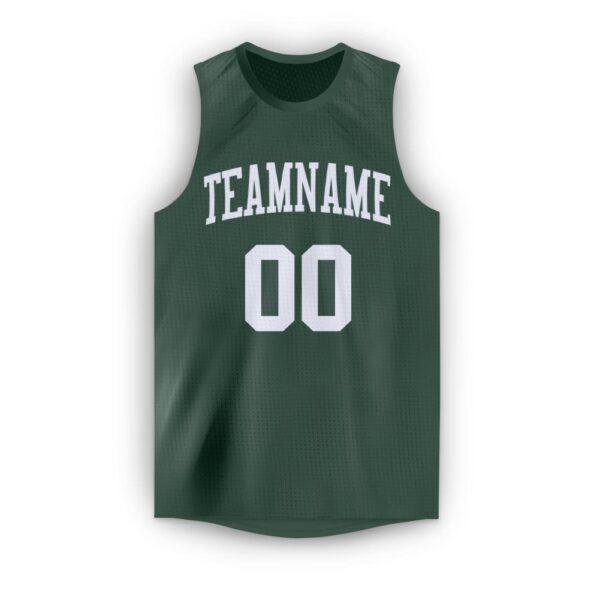 Custom Hunter Green White Round Neck Basketball Jersey - Image 5