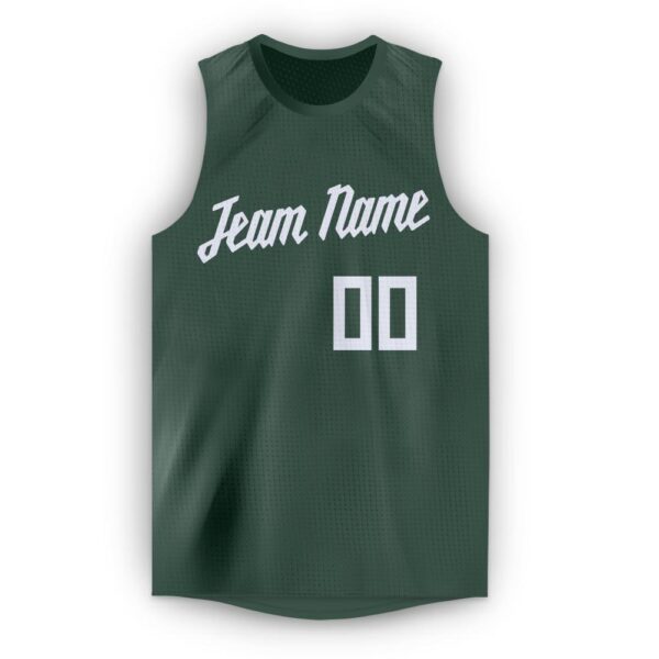 Custom Hunter Green White Round Neck Basketball Jersey - Image 5