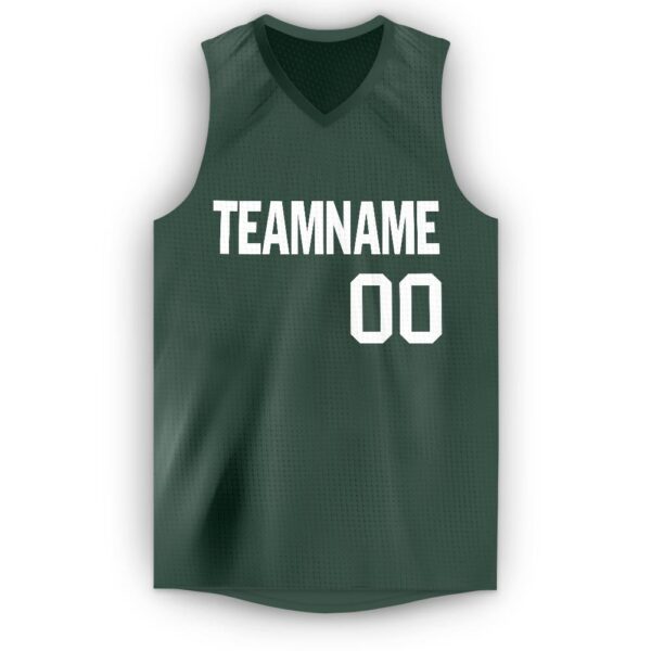Custom Hunter Green White V-Neck Basketball Jersey - Image 5