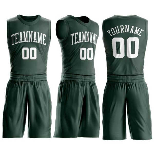 Custom Hunter Green White Round Neck Suit Basketball Jersey - Image 2
