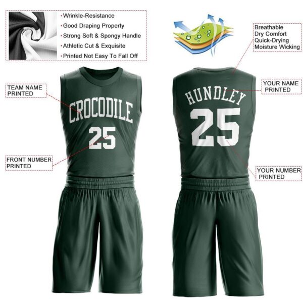 Custom Hunter Green White Round Neck Suit Basketball Jersey - Image 3