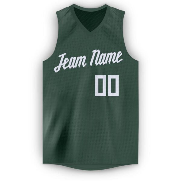Custom Hunter Green White V-Neck Basketball Jersey - Image 5
