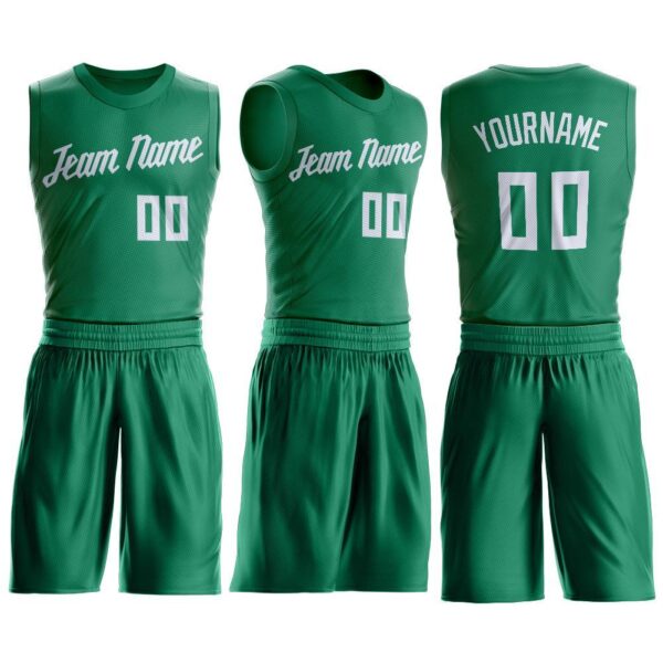 Custom Kelly Green White Round Neck Suit Basketball Jersey - Image 2