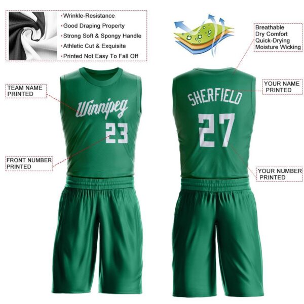 Custom Kelly Green White Round Neck Suit Basketball Jersey - Image 3
