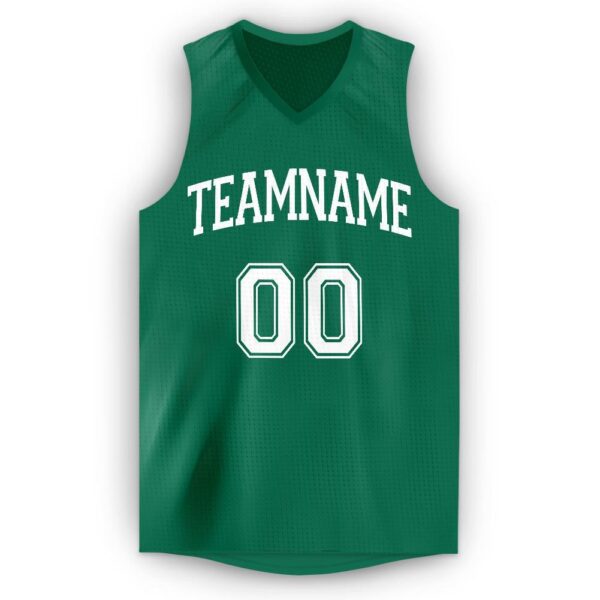 Custom Kelly Green White V-Neck Basketball Jersey - Image 5