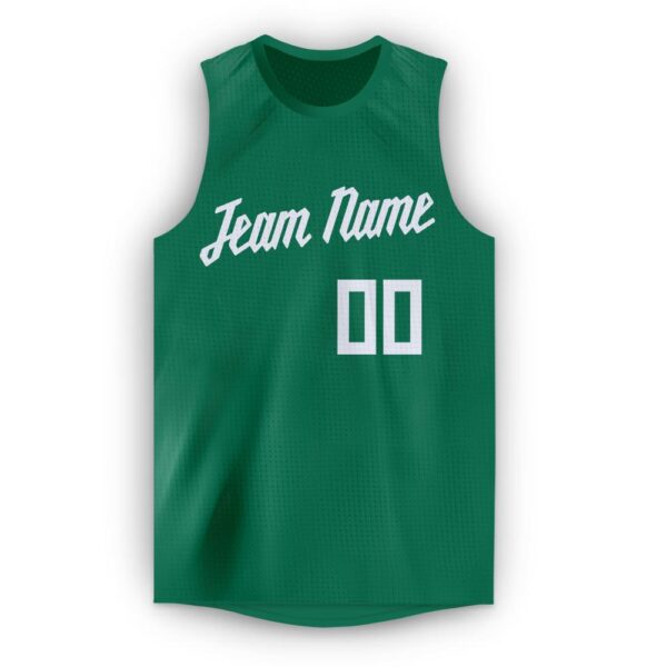 Custom Kelly Green White Round Neck Basketball Jersey - Image 5