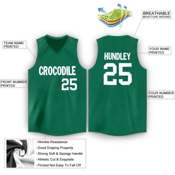 Custom Kelly Green White V-Neck Basketball Jersey - Image 2