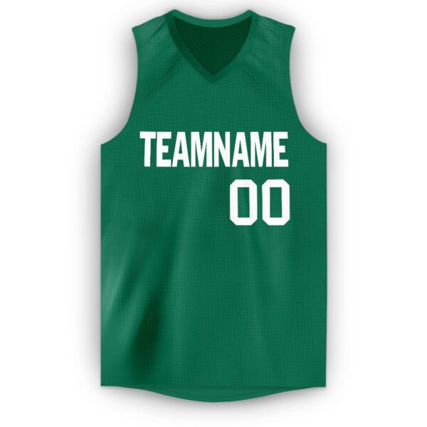 Custom Kelly Green White V-Neck Basketball Jersey - Image 5