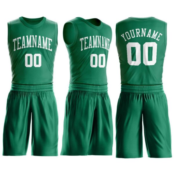 Custom Kelly Green White Round Neck Suit Basketball Jersey - Image 2