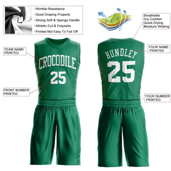 Custom Kelly Green White Round Neck Suit Basketball Jersey - Image 3