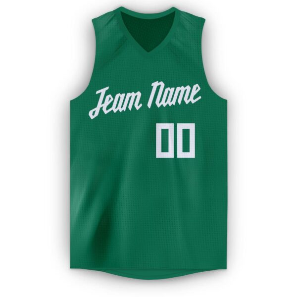 Custom Kelly Green White V-Neck Basketball Jersey - Image 5