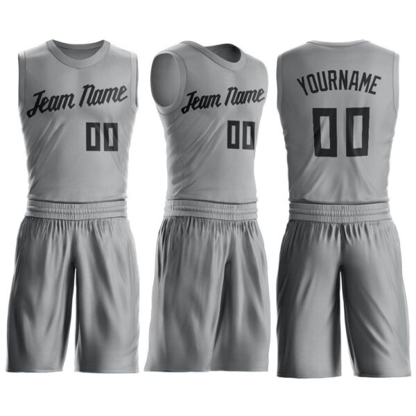 Custom Gray Black Round Neck Suit Basketball Jersey - Image 2