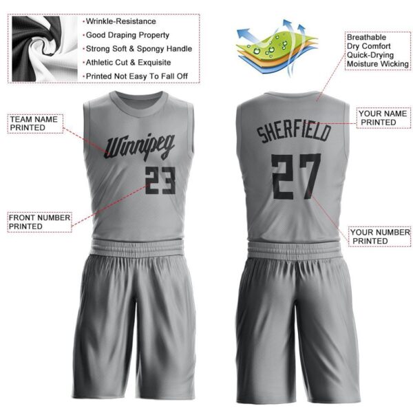 Custom Gray Black Round Neck Suit Basketball Jersey - Image 3
