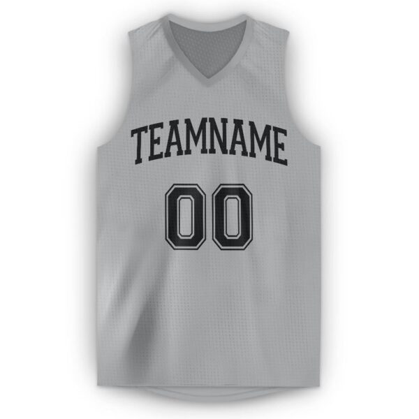 Custom Gray Black V-Neck Basketball Jersey - Image 2