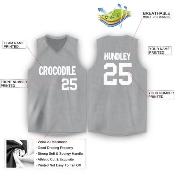 Custom Gray White V-Neck Basketball Jersey - Image 3