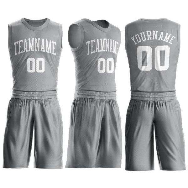 Custom Gray White Round Neck Suit Basketball Jersey - Image 2