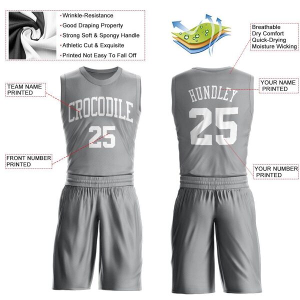 Custom Gray White Round Neck Suit Basketball Jersey - Image 3