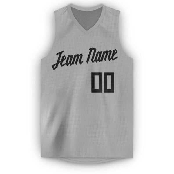 Custom Gray Black V-Neck Basketball Jersey - Image 2