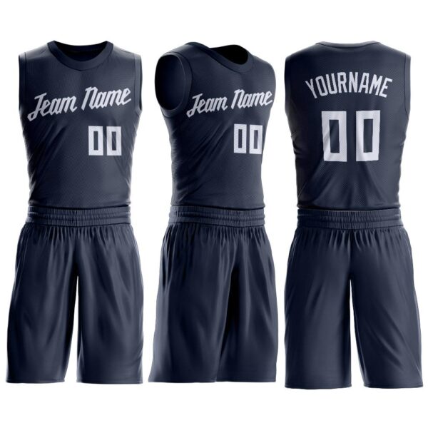 Custom Navy White Round Neck Suit Basketball Jersey - Image 3
