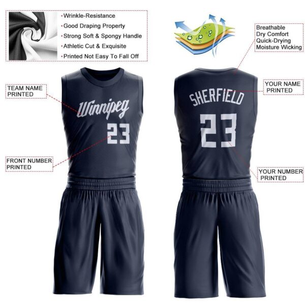 Custom Navy White Round Neck Suit Basketball Jersey - Image 4