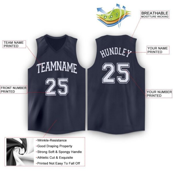 Custom Navy White V-Neck Basketball Jersey - Image 2