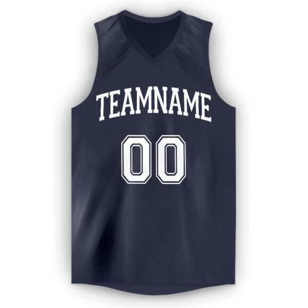 Custom Navy White V-Neck Basketball Jersey - Image 5