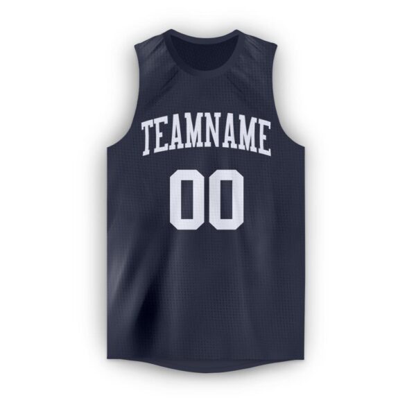 Custom Navy White Round Neck Basketball Jersey - Image 5