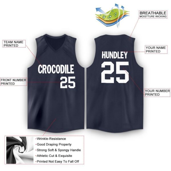 Custom Navy White V-Neck Basketball Jersey - Image 2