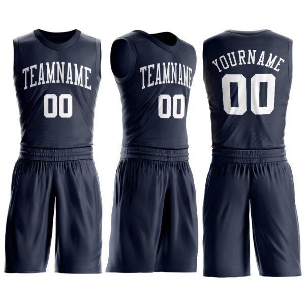 Custom Navy White Round Neck Suit Basketball Jersey - Image 2