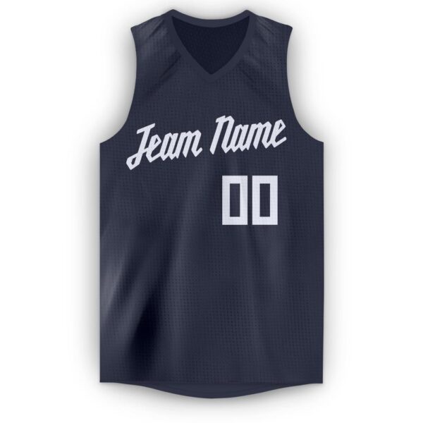 Custom Navy White V-Neck Basketball Jersey - Image 5