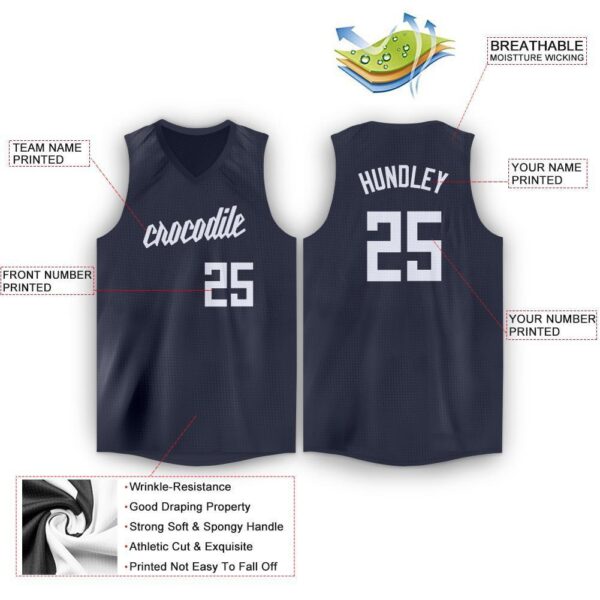 Custom Navy White V-Neck Basketball Jersey - Image 2
