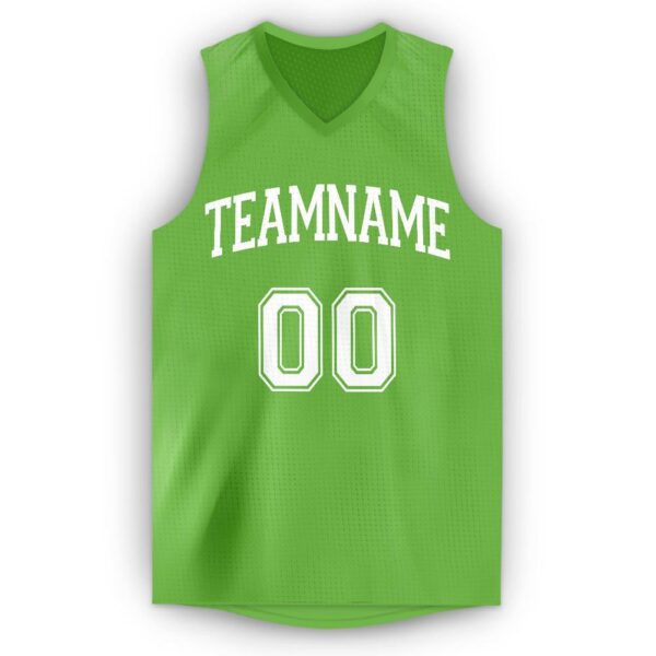 Custom Neon Green White V-Neck Basketball Jersey - Image 5