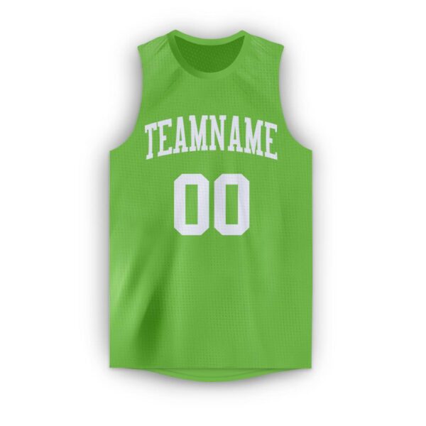 Custom Neon Green White Round Neck Basketball Jersey - Image 5