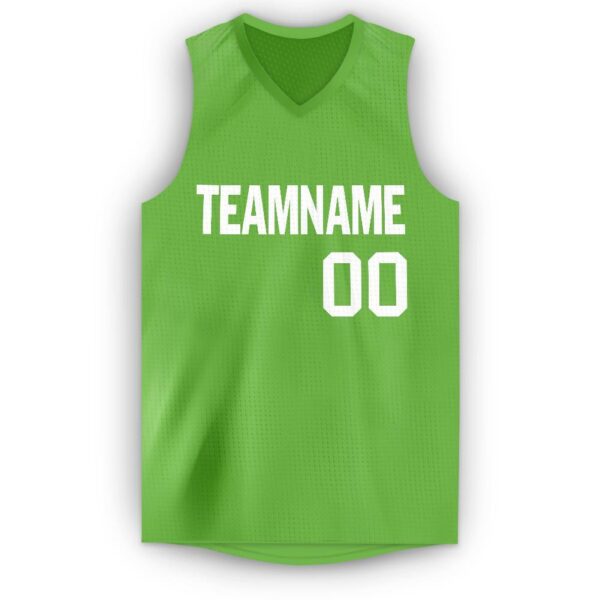Custom Neon Green White V-Neck Basketball Jersey - Image 5