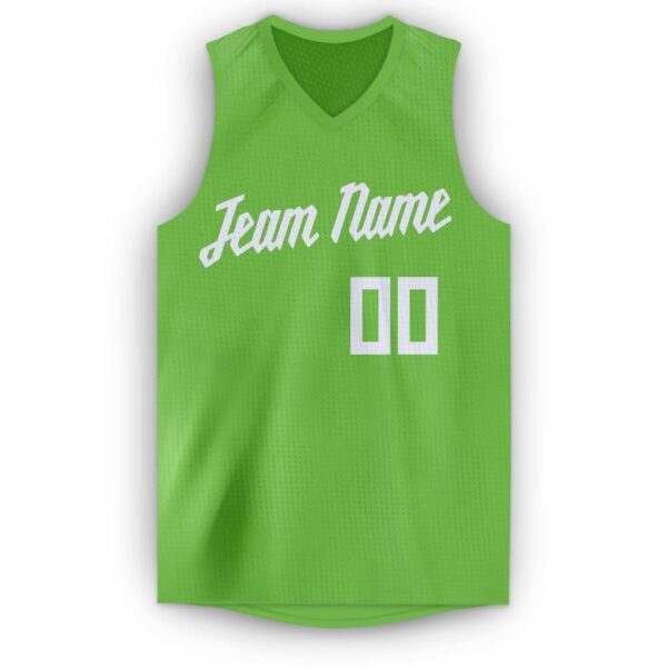Custom Neon Green White V-Neck Basketball Jersey - Image 5
