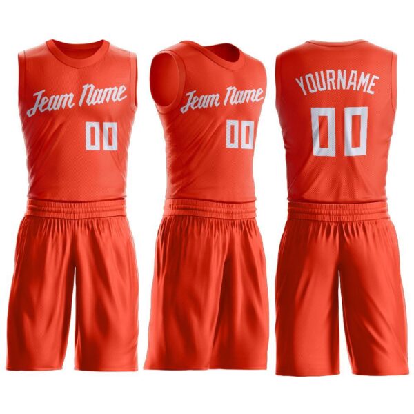 Custom Orange White Round Neck Suit Basketball Jersey - Image 2