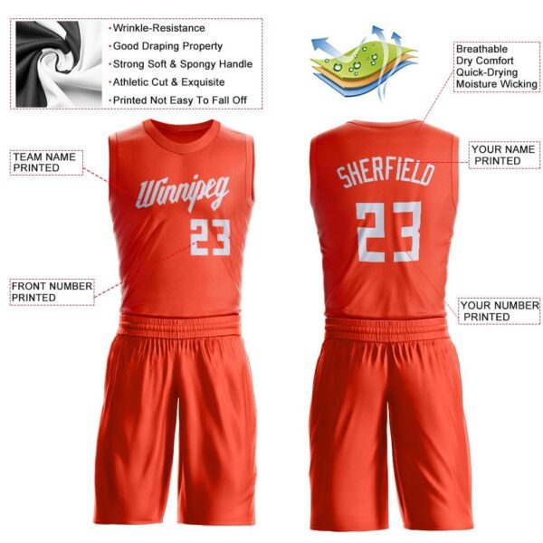 Custom Orange White Round Neck Suit Basketball Jersey - Image 3