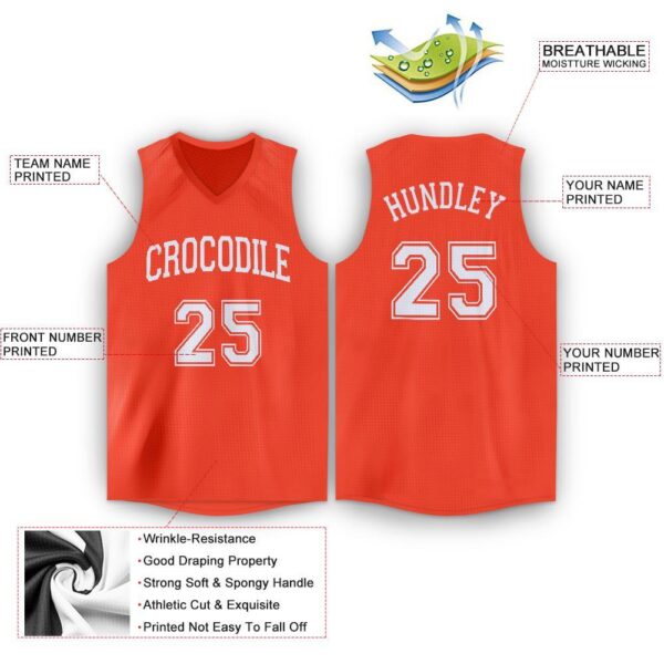 Custom Orange White V-Neck Basketball Jersey - Image 2