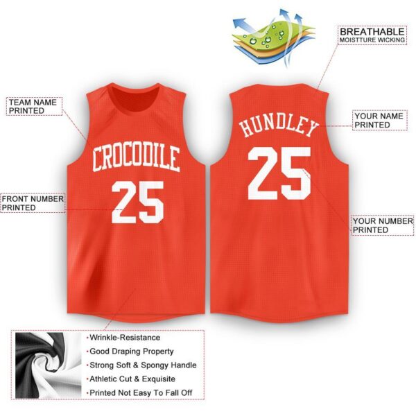 Custom Orange White Round Neck Basketball Jersey - Image 2