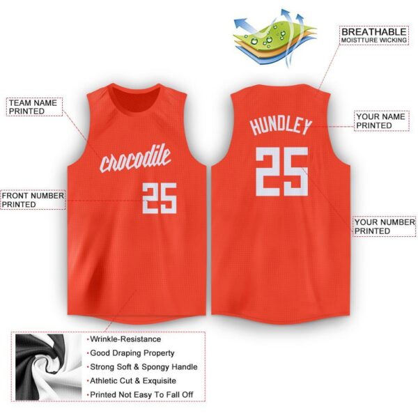 Custom Orange White Round Neck Basketball Jersey - Image 2