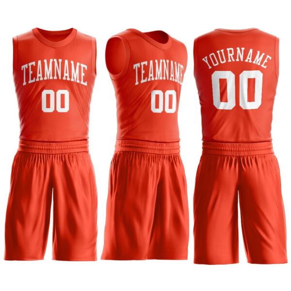 Custom Orange White Round Neck Suit Basketball Jersey - Image 2
